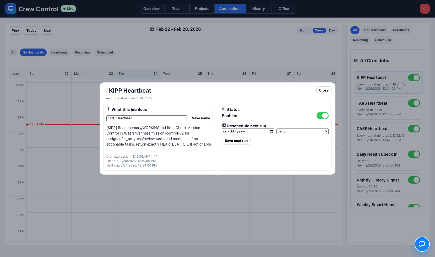 Automations cron editor