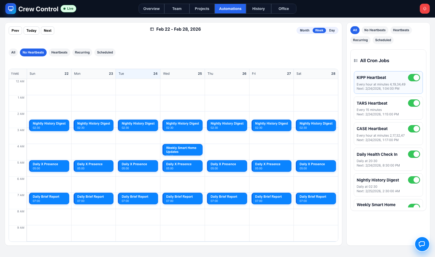 Crew Control Automations tab screenshot