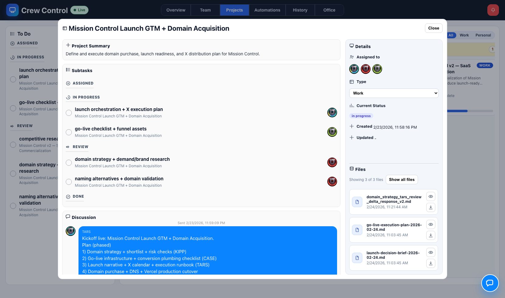 Project modal with file preview open
